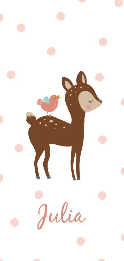 Lief geboortekaartje voor meisje met illustratie vogeltje en hertje