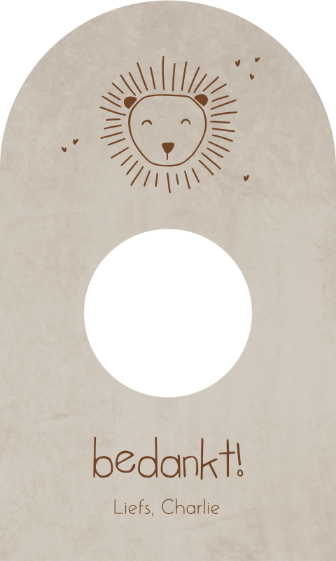 Doopsuiker boogkaartje beige met lijntekening leeuwtje