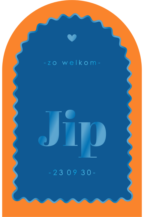 Uniek geboortekaartje in arch vorm met color blocking en hoogglans