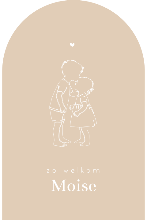 Beige geboortekaartje met lijntekening zusje