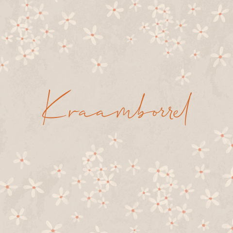 Kraamborrel uitnodiging beige met bloemetjes
