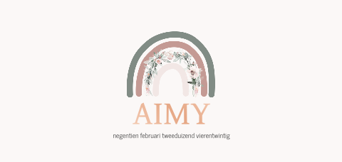 Roségoudfolie geboortekaartje met regenboogje en bloemenslinger