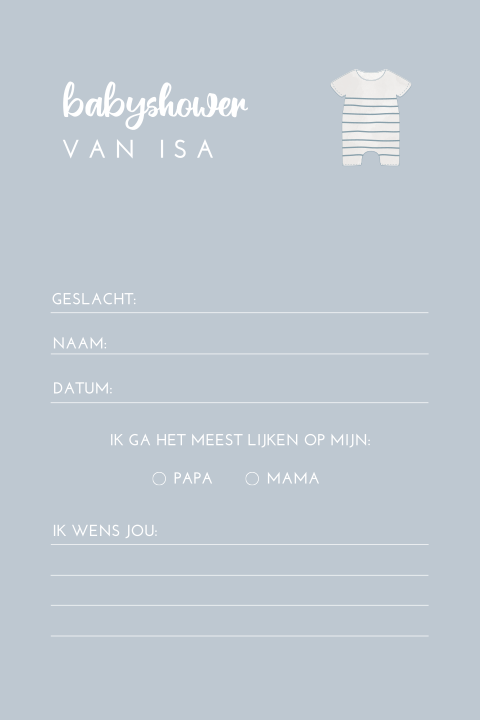 Invulkaart blauw met rompertje