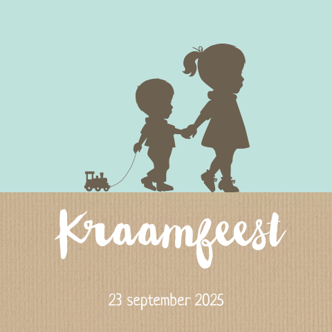 Kraamborrelkaartje met silhouet broer en zus met kraftlook