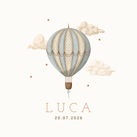 Canvasposter met blauwe luchtballon en wolkjes