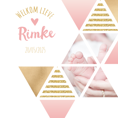 Goudlook geboortekaartje babyfoto voetjes