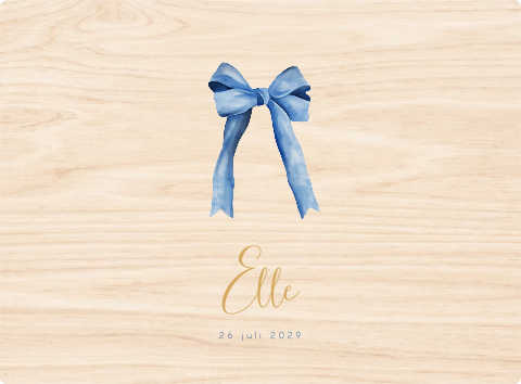 Houten memorybox met blauwe watercolour strik