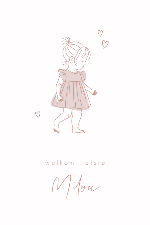 Lief geboortekaartje meisje met lijntekening