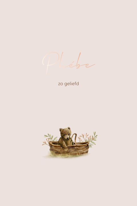 Lief geboortekaartje met getekend beertje en roségoudfolie
