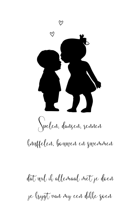 Lieve poster met silhouet broertje en zus met gedichtje