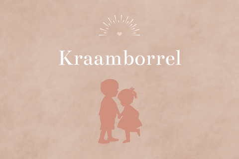 Uitnodiging kraamfeest in beige velvet met silhouet broer en zusje