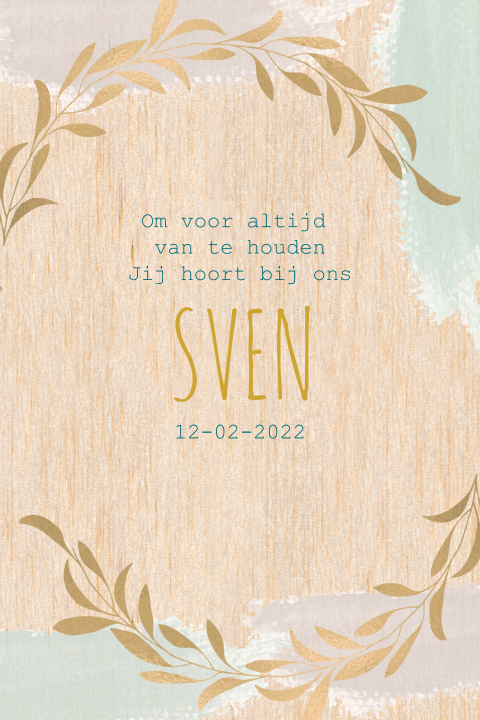Echt houten geboortekaartje jongetje watercolour floral