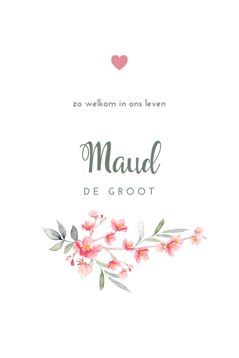 Klassiek geboortekaartje met bloementak