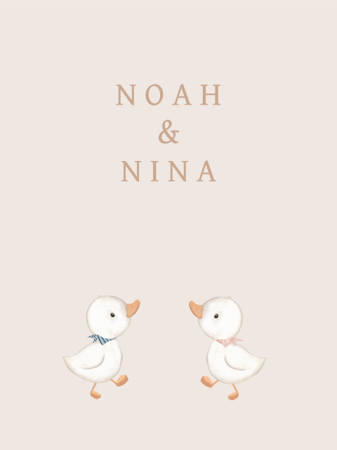 Poster tweeling in beigetinten met twee eendjes
