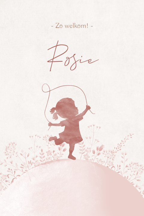 Lief geboortekaartje meisje met roze watercolour silhouetje