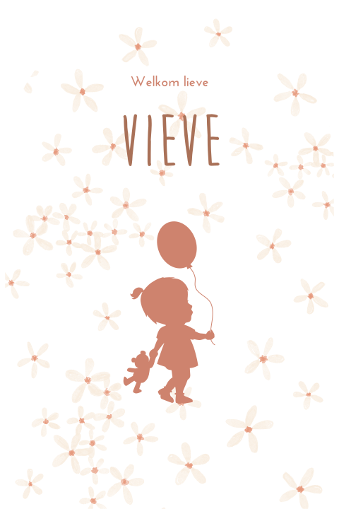 Schattig origineel geboortekaartje voor meisje met bloemen en silhouet