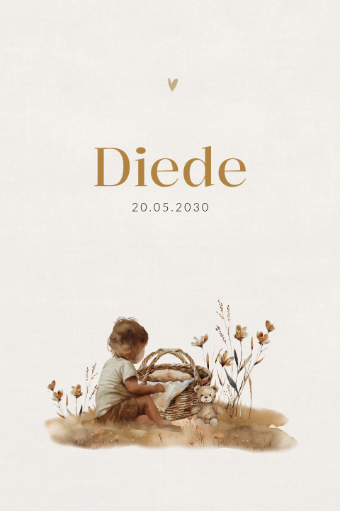 Geboortekaartje zusje met illustraties van mandje en bloemen