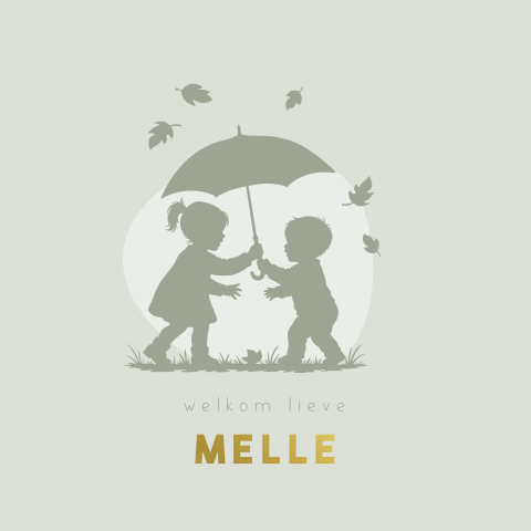 Groen herfst geboortekaartje met silhouetjes voor broertje