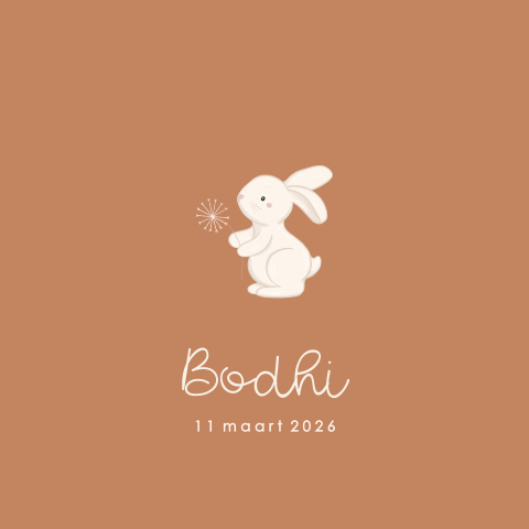 Lief unisex geboortekaartje met getekend konijntje en bloem