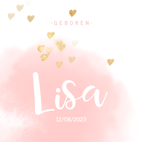 Poster voor meisje met waterverf wolk en goudlook hartjes