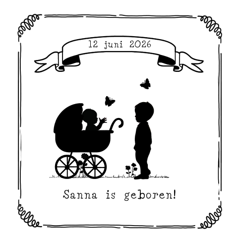 Vintage geboortekaartje baby met broer