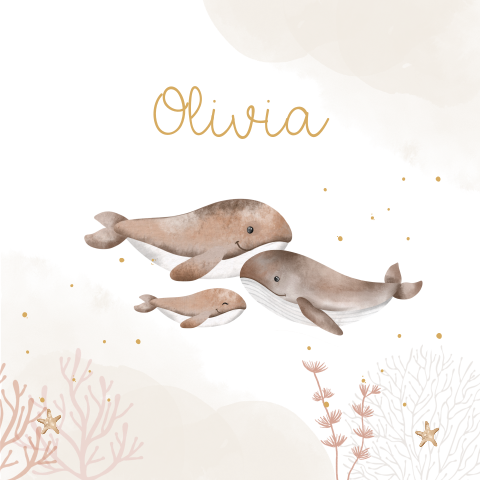 Raamsticker beige watercolour met walvissen
