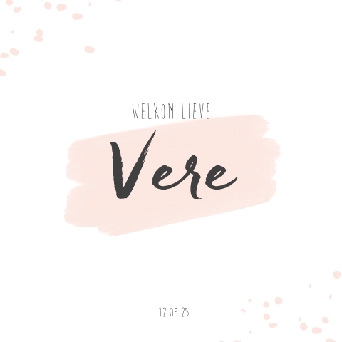 Lief geboortekaartje voor meisje met roze verf strepen en stippen