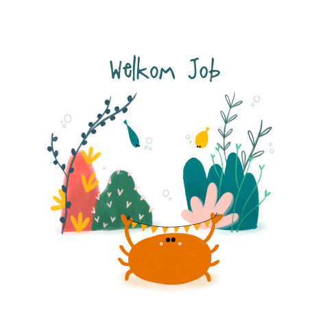 Vrolijk waterdieren geboortekaartje voor jongen met tekening krab