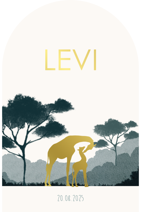 Origineel goudfolie geboortekaartje met giraffes en goudfolie