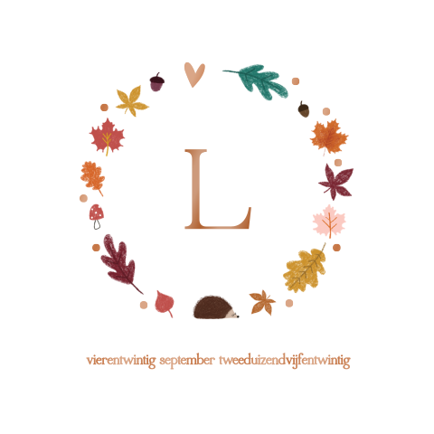 Hoogglans getekend herfst-geboortekaartje voor een meisje
