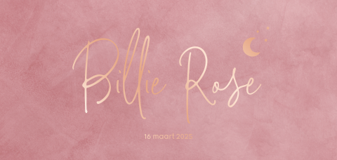 Lief roségoudfolie geboortekaartje voor meisje met maan en sterren