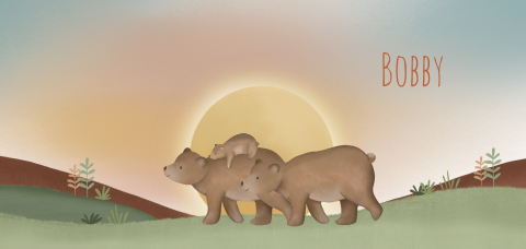 Geboortekaartje illustratie beren zonsondergang