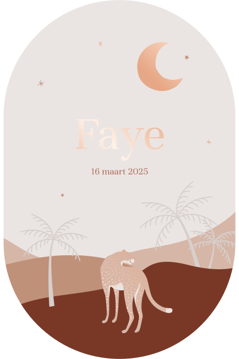 Origineel roségoudfolie babykaartje in de vorm van een ovaal