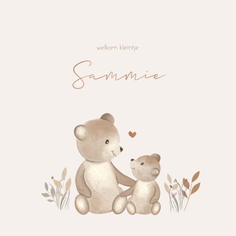 Lief unisex geboortekaartje met illustratie van beren