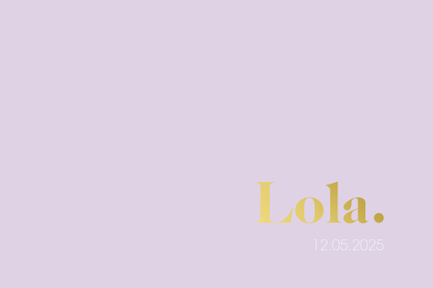 Minimalistisch lila geboortekaartje met goudfolie