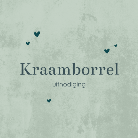 Kraamborrel uitnodiging groene velvet-look met hartjes