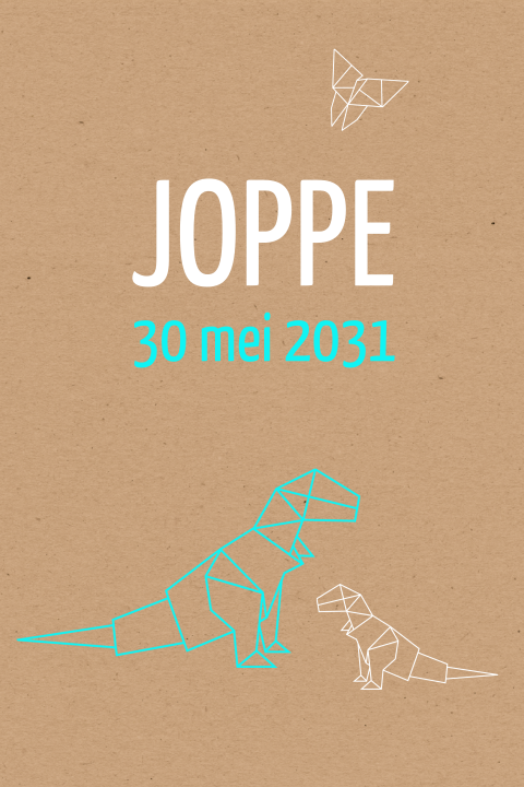 Poster voor jongen met origami dino's op kraft papier-look