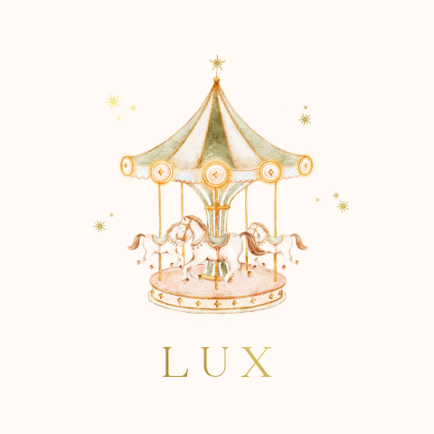 Luxe geboortekaartje met carrousel en goudfolie sterren