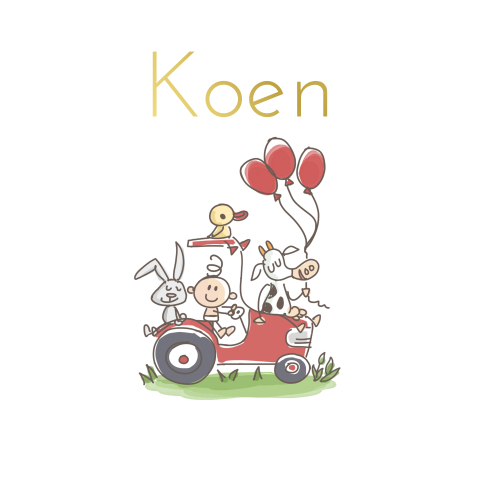 Lief geboortekaartje met boerderijdieren op tractor voor een jongen