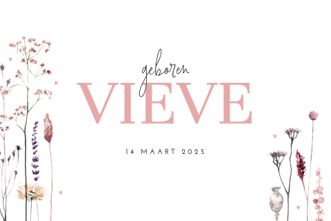 Trendy geboortekaartje voor meisje met gedroogde bloemen