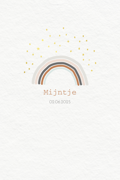 Modern goudfolie babykaartje met regenboog