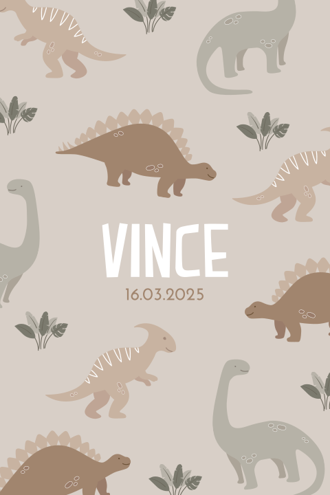 Geboortekaartje met ronde hoeken voor jongen met verschillende dino's