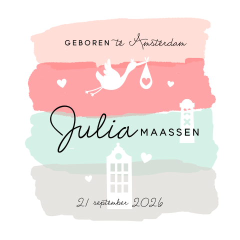 Hip geboortekaartje met aquarel