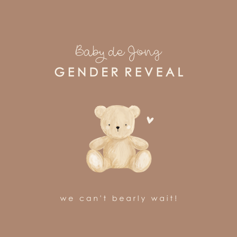 Gender reveal uitnodiging met teddybeer