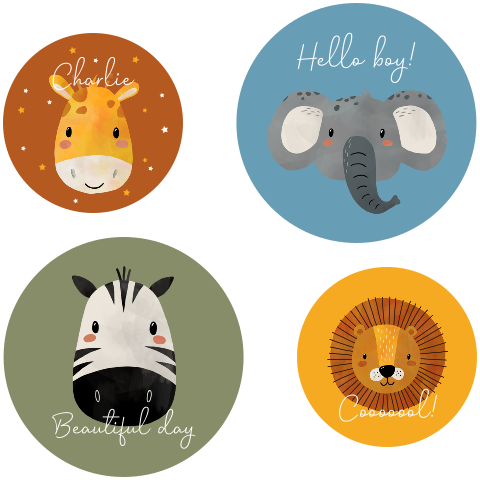 Stoere cirkelvormige muurdecoratie met jungledieren