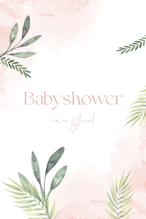 Uitnodiging babyshower botanical roze