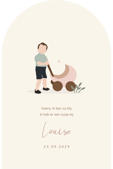 Origineel babykaartje in de vorm van een arch voor een zusje
