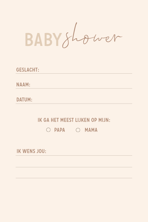 Babyshower invulkaart beige met teddybeer