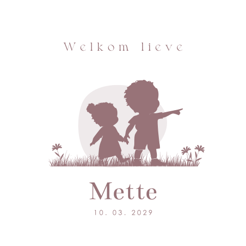 Lief geboortekaartje paars zusje met silhouetjes