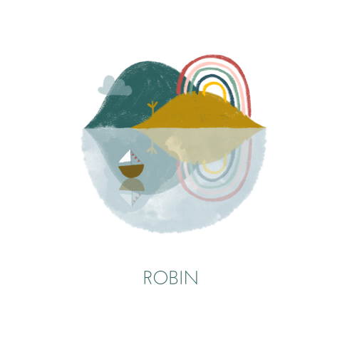 Getekend geboortekaartje met regenboog